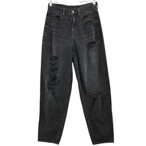 American Eagle Jeans‎ Womens Size 2 Mom Jean Black Destroyed Ripped High Rise